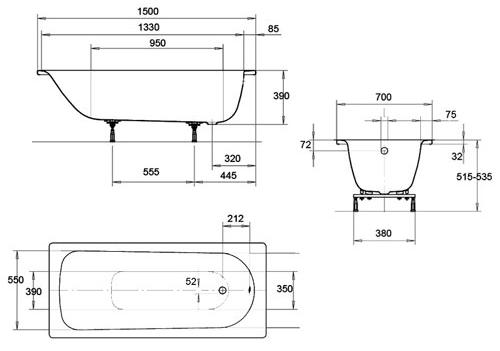 картинка Стальная ванна Kaldewei Eurowa 150x70 см от магазина Одежда+