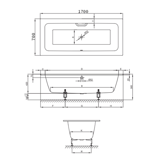 картинка Стальная ванна Bette One 170х70см 3311-000 PLUS от магазина Одежда+