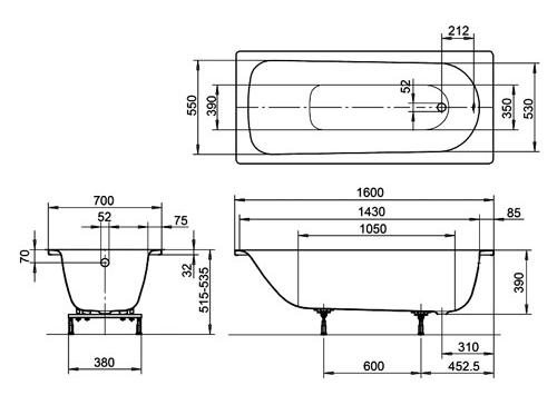 картинка Стальная ванна Kaldewei Eurowa 160x70 см от магазина Одежда+