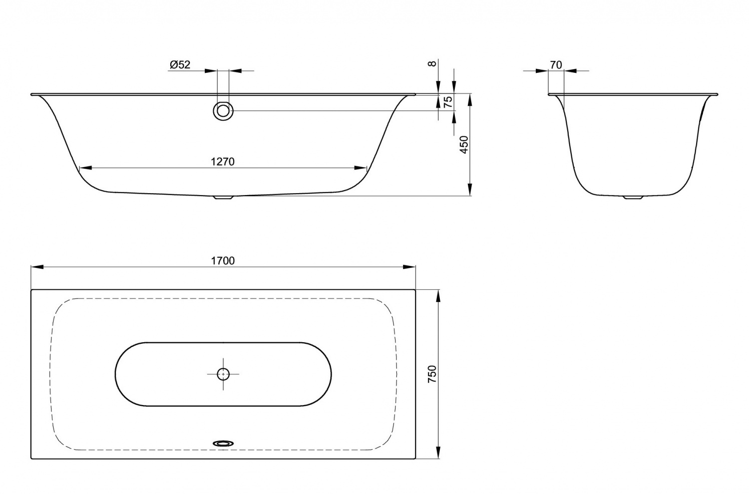 картинка Стальная ванна Bette Lux 170x75 см, 3440-000 от магазина Одежда+