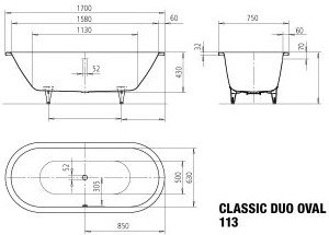 картинка Стальная ванна Kaldewei Classic Duo Oval 170x75 см от магазина Одежда+