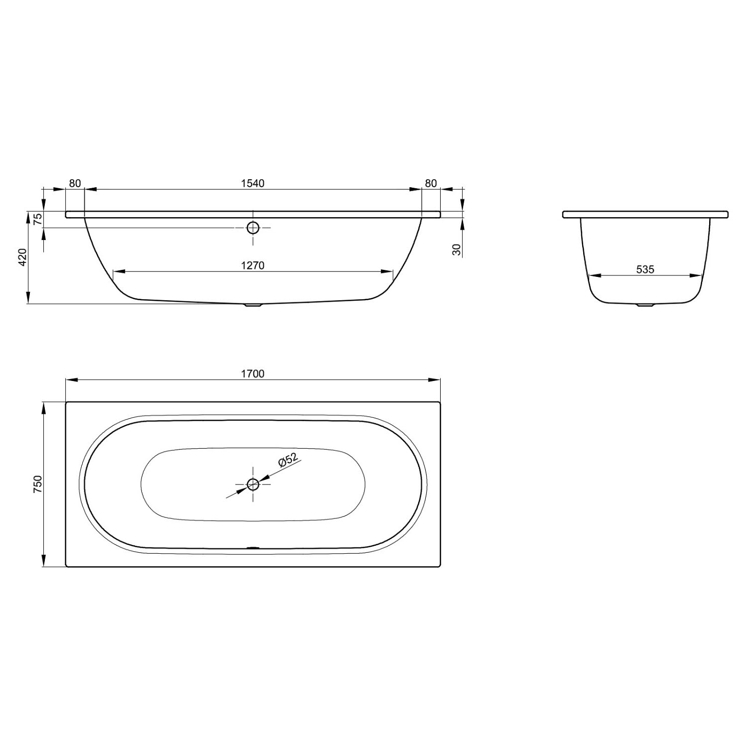 картинка Стальная ванна Bette Starlet Spirit 170x75 см, 1384-000 от магазина Одежда+