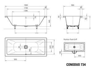 картинка Стальная ванна Kaldewei Conoduo 190x90 см покрытие Easy-clean от магазина Одежда+